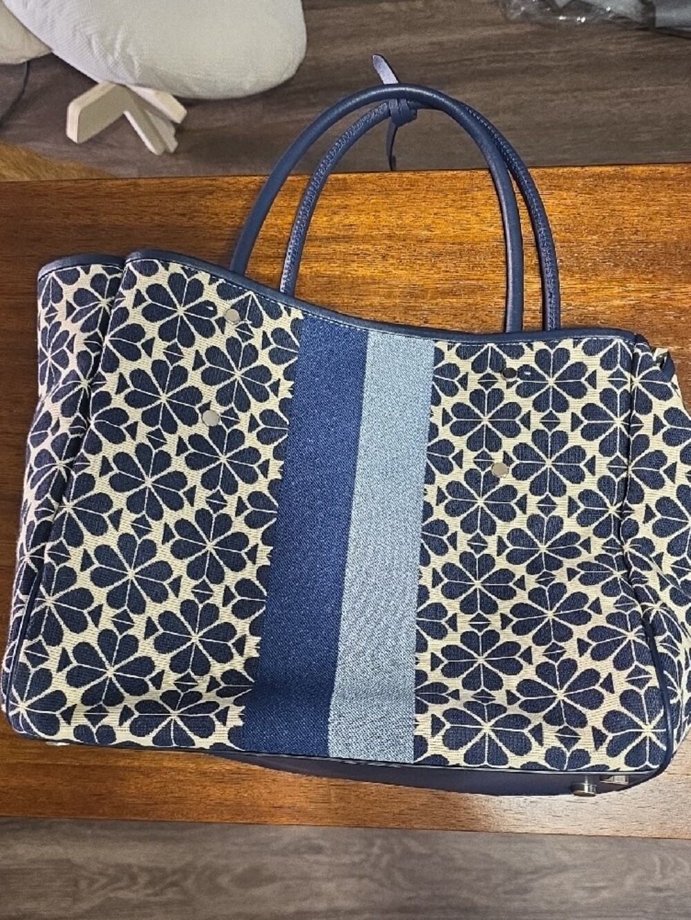 kate spade Navy and Cream Floral Tote with Blue Stripe - Picture 2 of 9